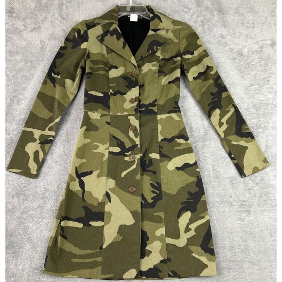 Rubber Ducky Womens Small Camo Dress Button Front Long Sleeve Vintage USA Y2K 90 - Picture 1 of 11